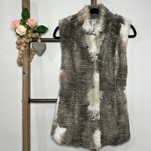Cabi 3179 Aspen Faux Fur Sleeveless Brown Cream Vest Size X Small‎